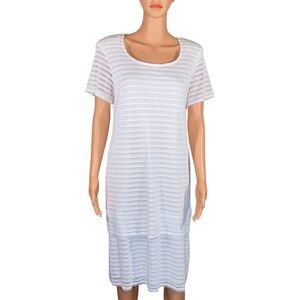 Helene Blake Lacy White Tiered Midi Dress Women SZ 16 Short Sleeve U Shape Neck